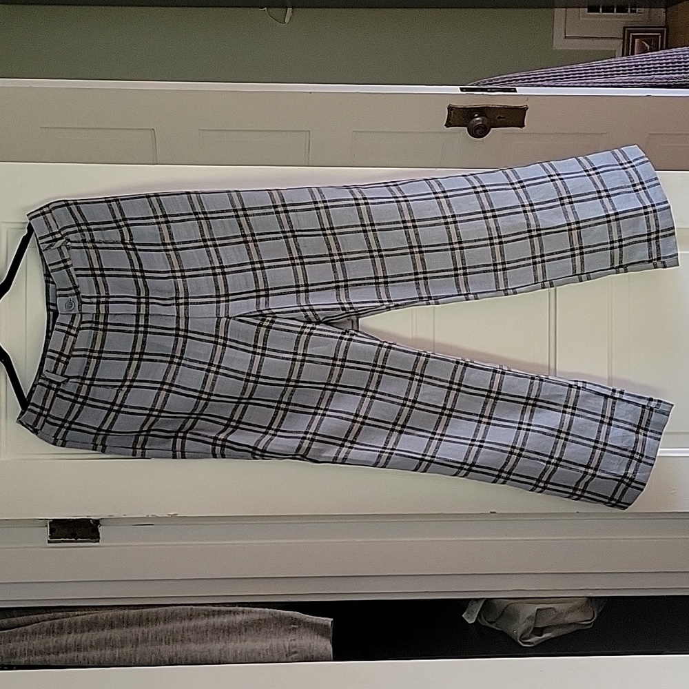 Reformation Blue Plaid Linen Pants - 8 " Frankie" in " Calais"
